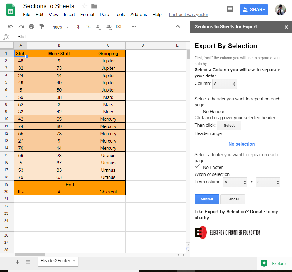Sections to Sheets Sidebar for Google Sheets