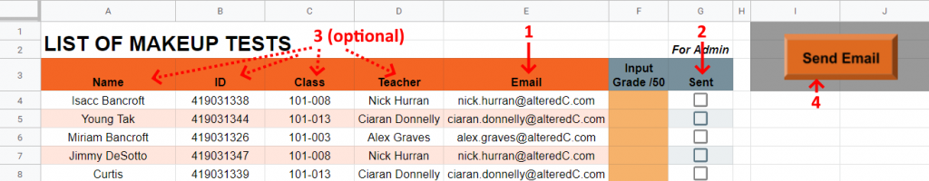 Google Sheet necessary items for GAS email and share template