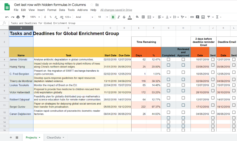 Select a column to determine the last row - Google Apps Script