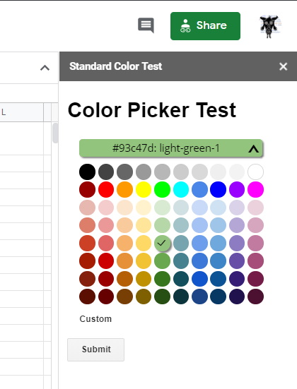 Google Apps Script Color Picker Sidebar