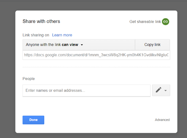 Google sharing settings