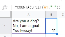 COUNTA SPLIT to get words in a paragraph Google Sheets