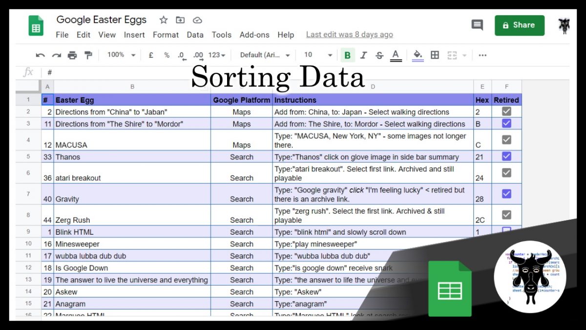 1 Google Sheets Shorts - Sorting Data