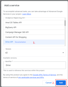 Google App Script add Google Drive API 