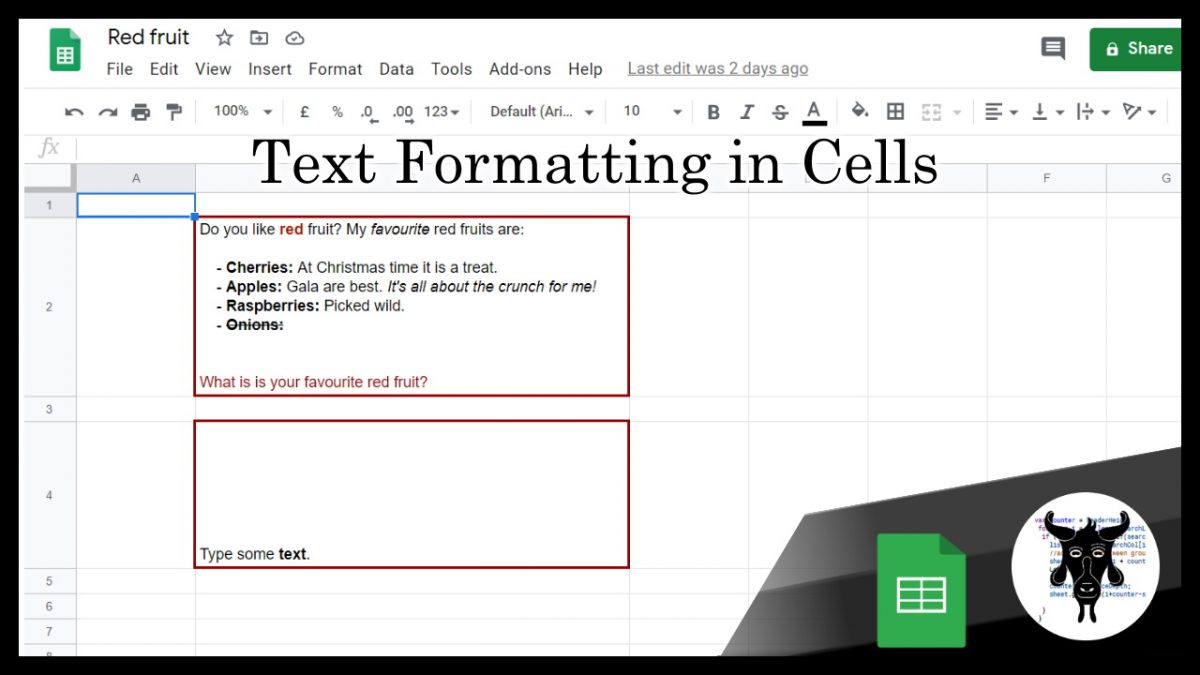 Google Sheets Beginners: Formatting Text Inside Cell (4)