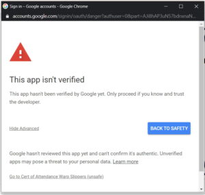 Google Apps Script Click Advanced Got To unsafe