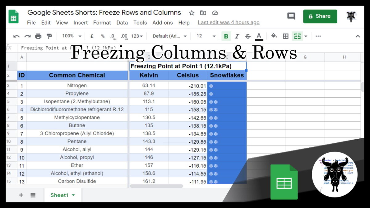 11 Google Sheets Shorts - Freeze Columns and Rows