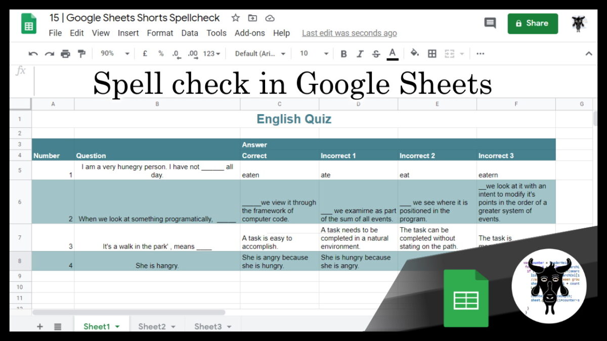 15 Google Sheets Shorts - Spell check in Google Sheets