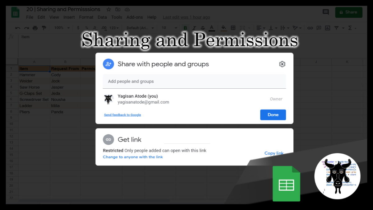 Google Sheets Beginners: Sharing your Sheet (20)
