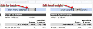 Google Sheets Recipe Template Edit Batch or Weight