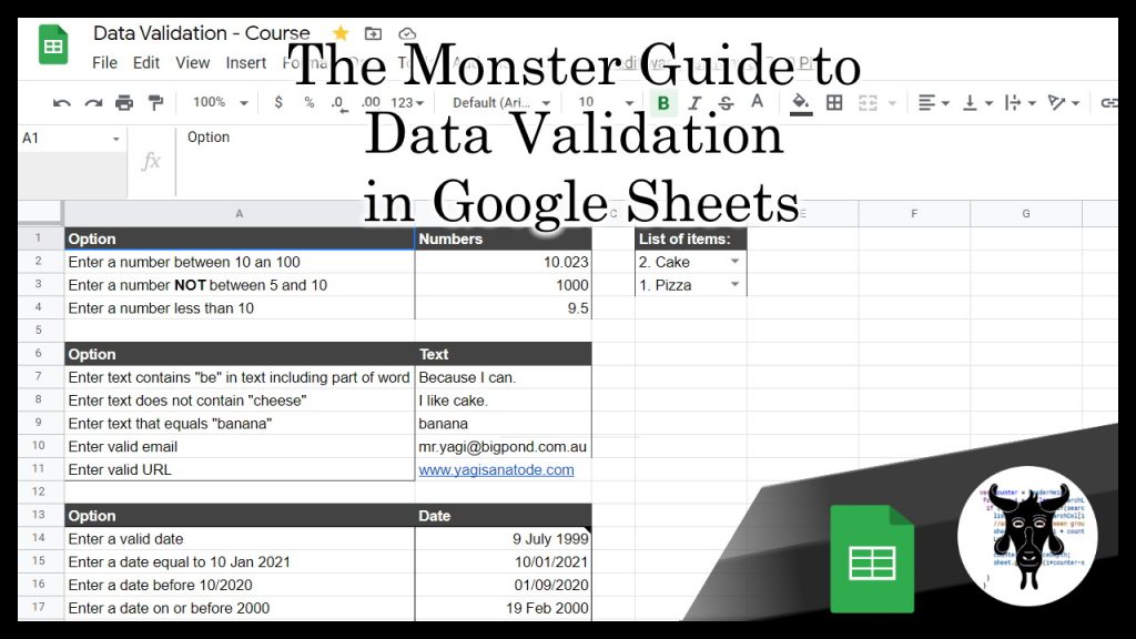monster guide to data validation in Google Sheets v2