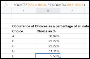 Get the occurrences of each value in a range as a percentage in Google Sheets