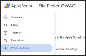 Apps Script Project Settings for GWAO Google Picker