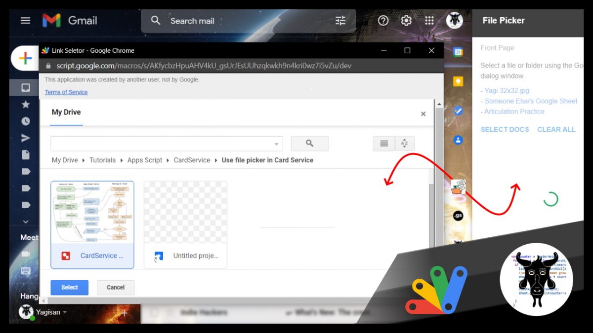 Create a Google Workspace Add-on file picker card with CardService that opens a Google Picker in an overlay window – Google Apps Script