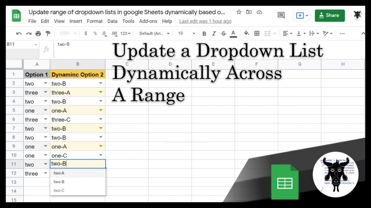 Update a Dropdown List Dynamically Across a Range in Google Sheets