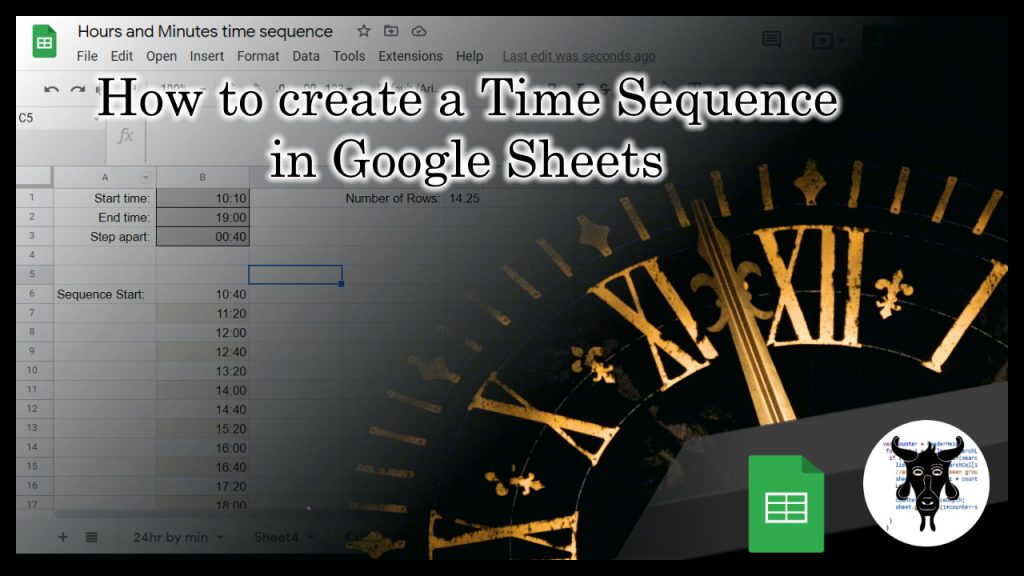 How to create a time sequence in Google Sheets