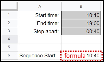 custom time sequence and steps in google sheets input form