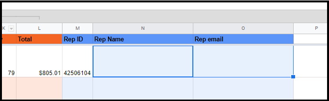 Google Sheets VLOOKUP using IMPORTRANGE new sheet rep name and email
