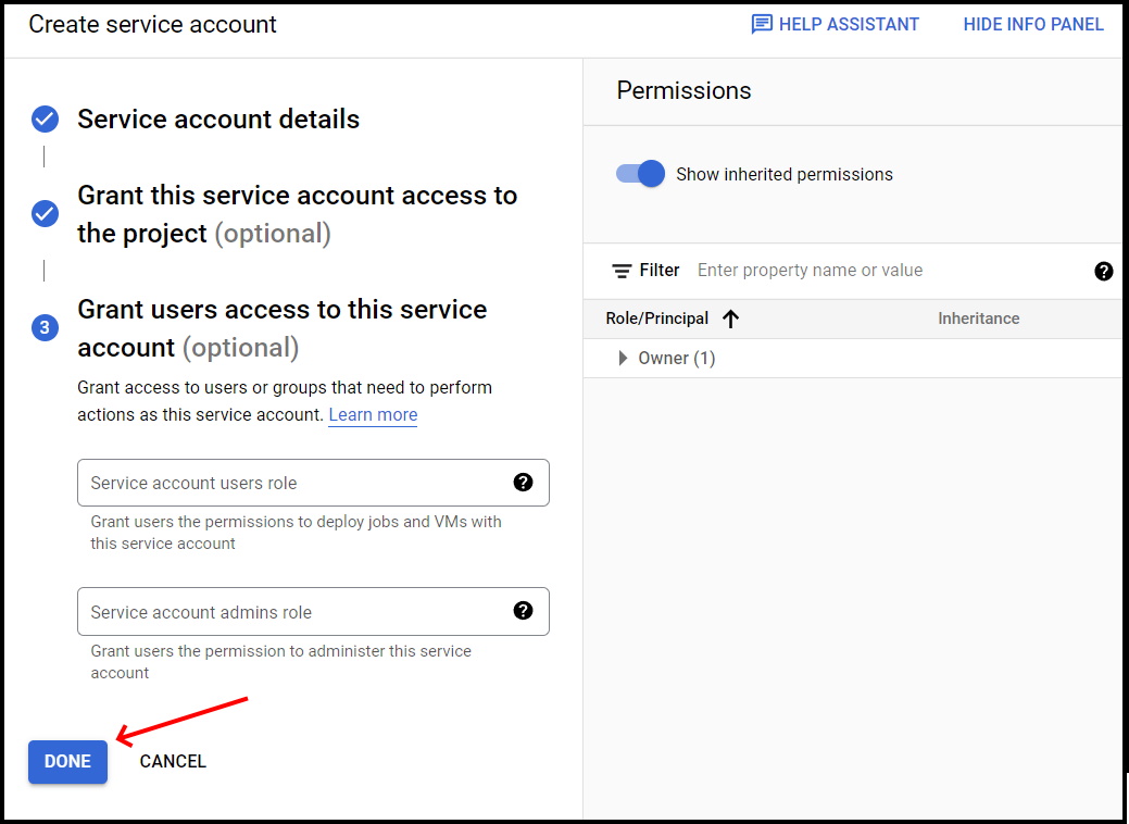 Force Subscribe Users to Calendar_create a service account granting user access