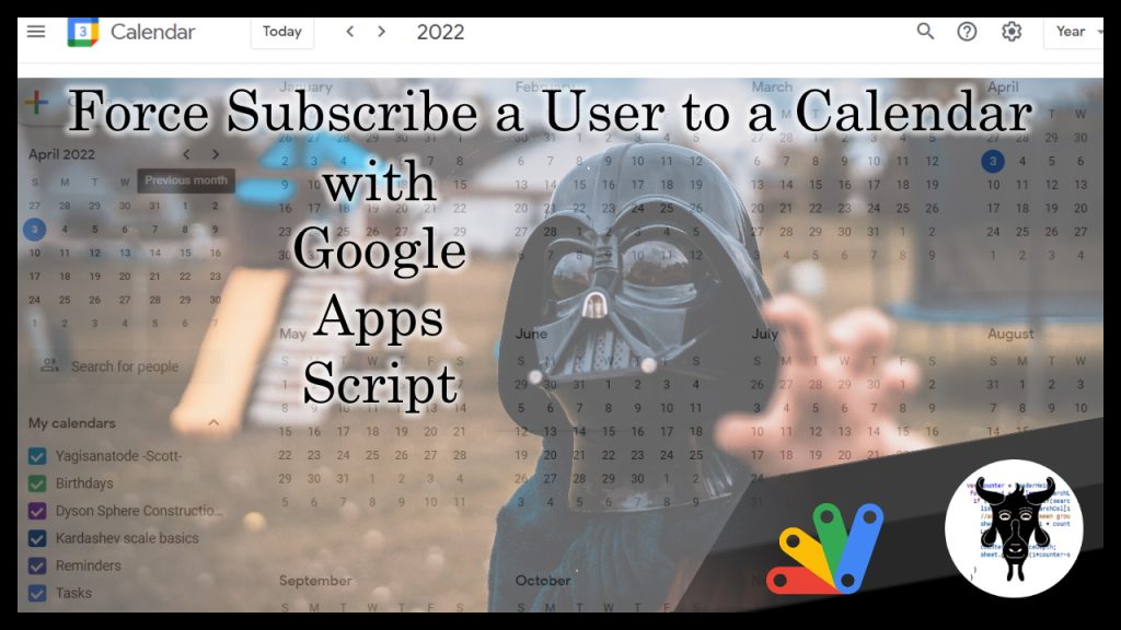 force subscribe a user in your domain to a Google Calendar with Google Apps Script