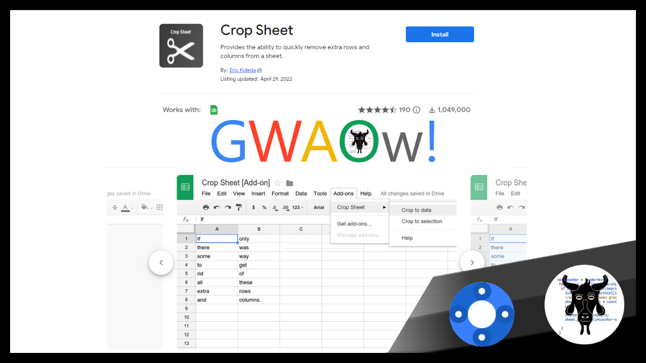 GWAOw! 3 Crop Sheet by Eric Koleda a Google Workspace Add On
