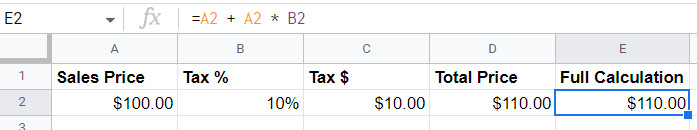 Adding sales tax to an amount in Google Sheets