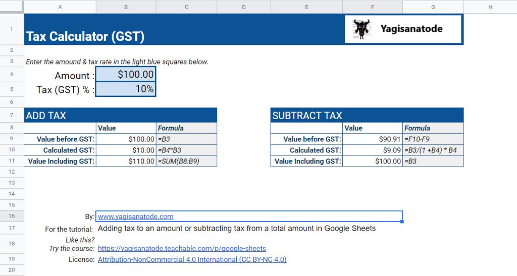 Google Sheets Sales Tax Calculator