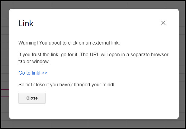 External link warning dialog Google Apps Script