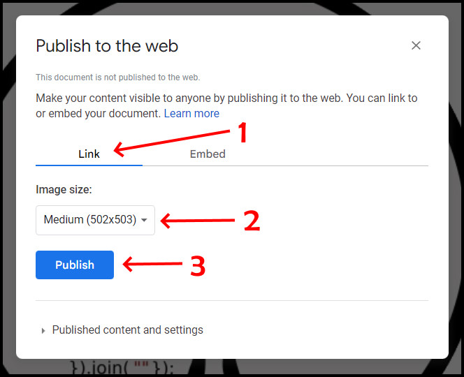 Google Drawing Publish to the web as a link