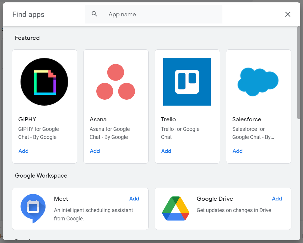 Google Chat Apps Available