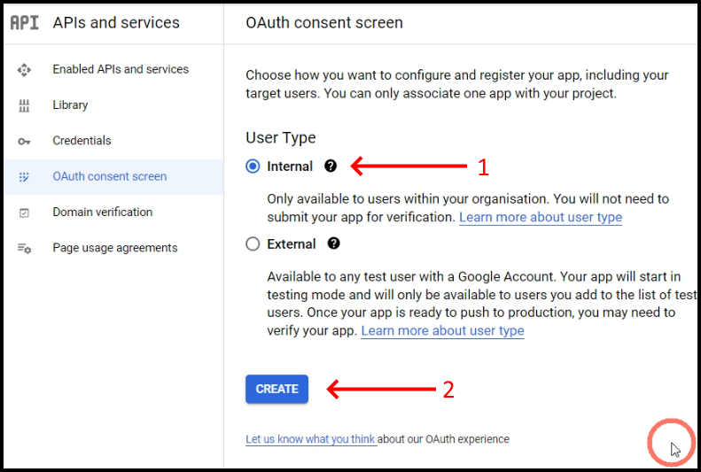 apis and services oauth consent screen internal