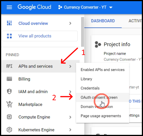 GCP apis and services oauth consent screen