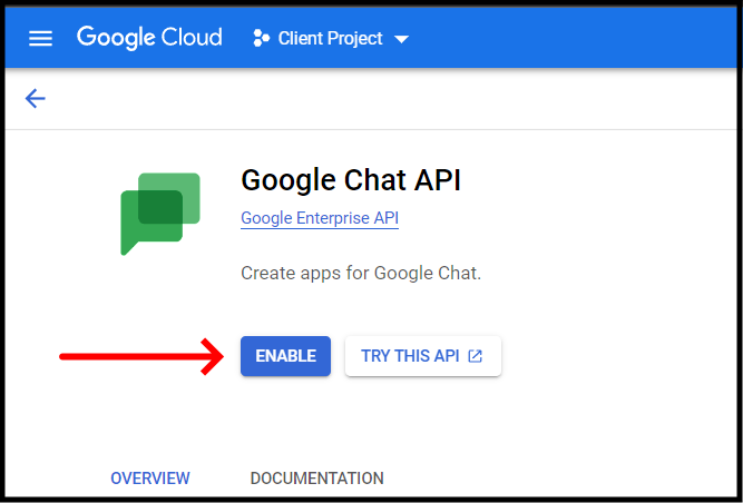 enable Google Chat App API in GCP