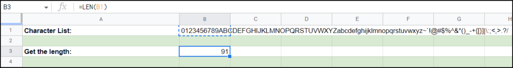 Get the total length of a string in Google Sheets with the LEN function