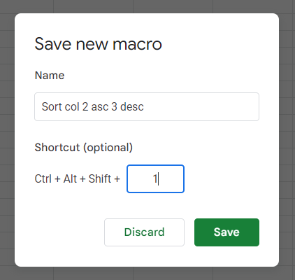Name and create a shortcut for the macro